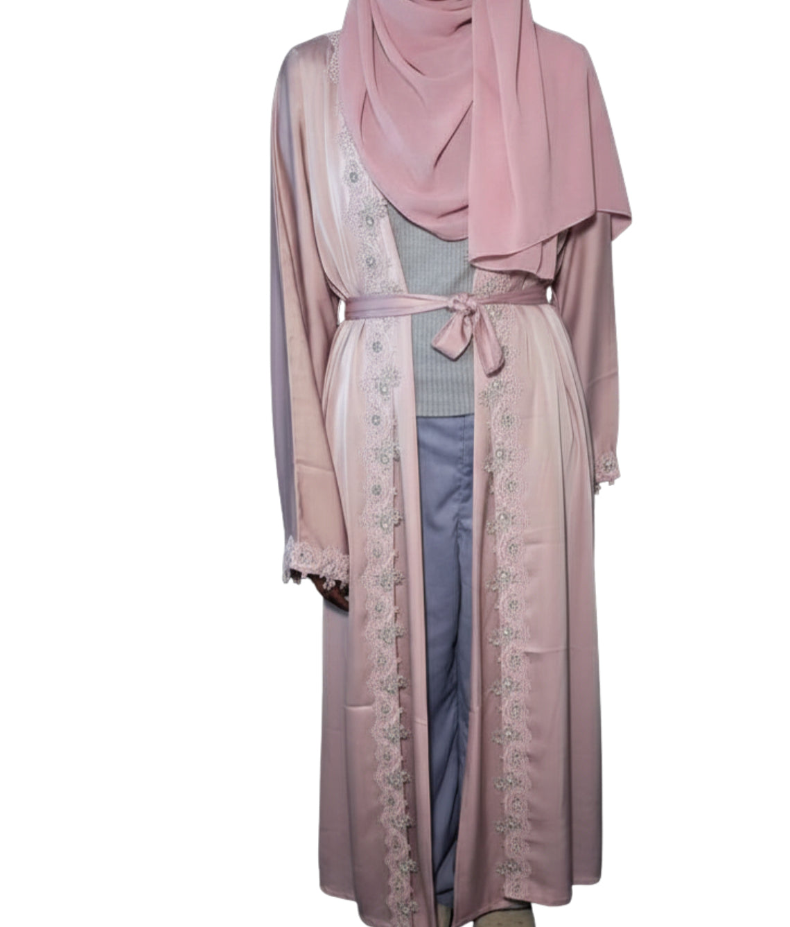 Girls Abaya - Blossom Pink Lace
