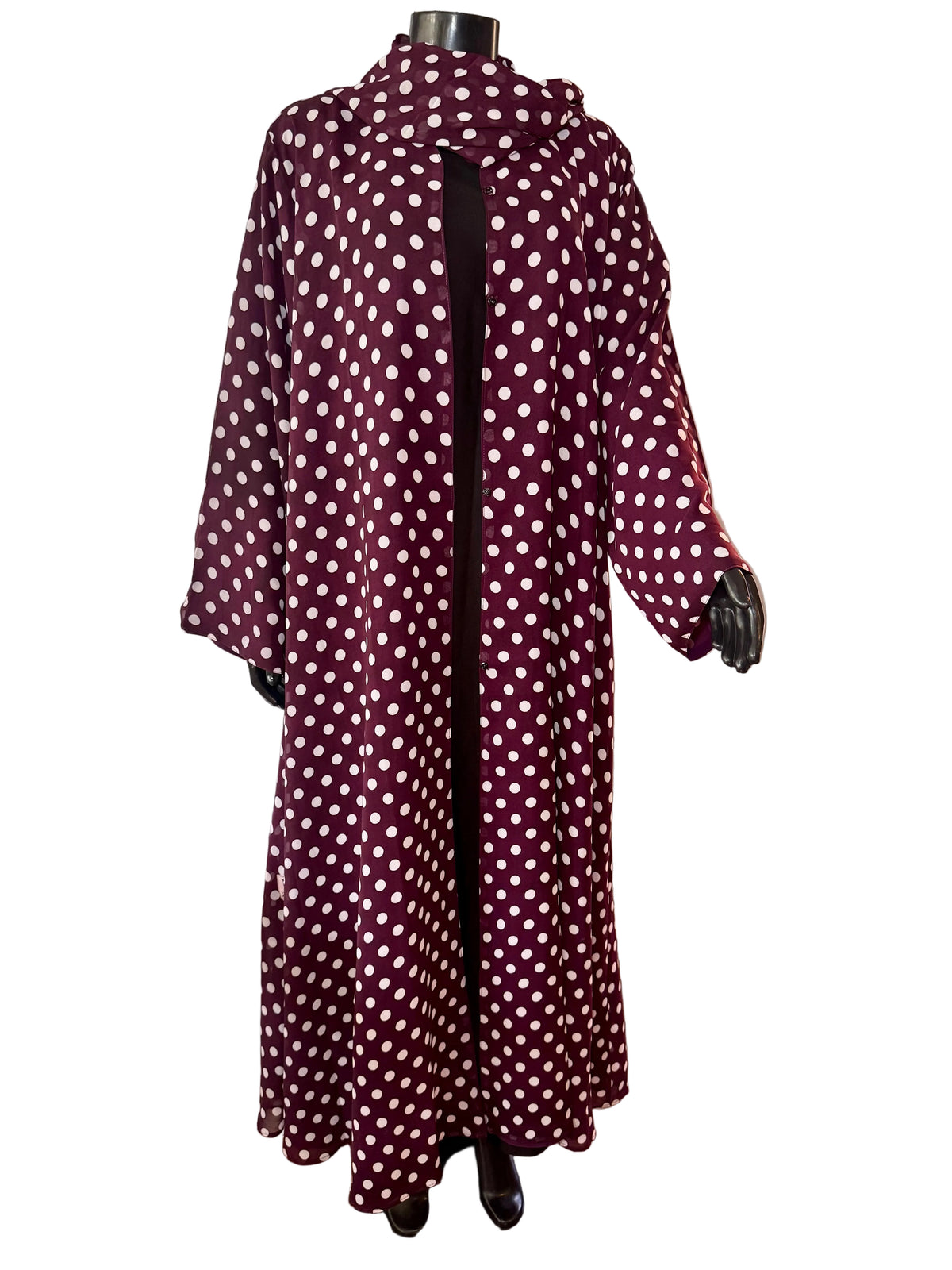 Polka dot Chiffon Abaya - purple grapes