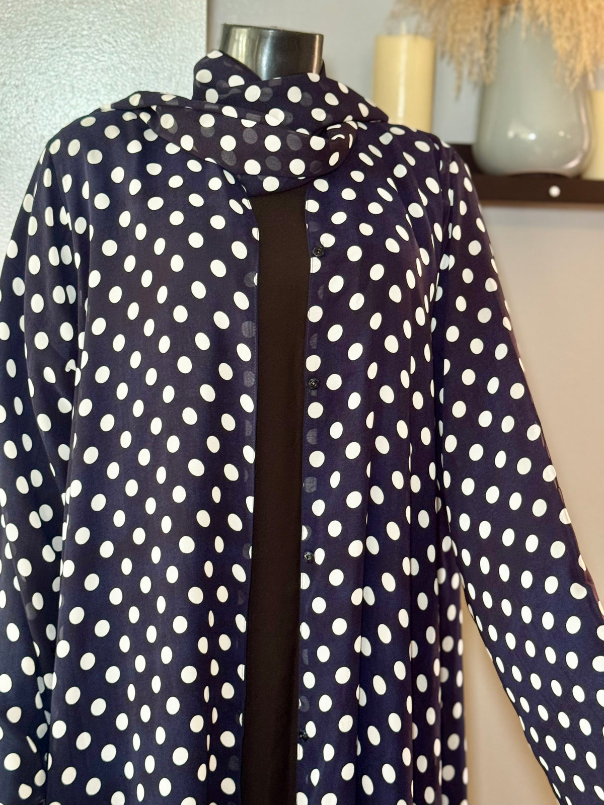 Polka dot Chiffon Abaya - Blue