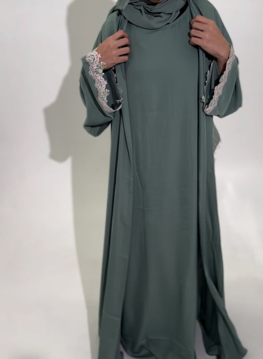 Girls Aisha 3 pieces floral Cuffs Abaya