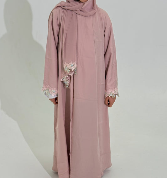 Girls Aisha 3 pieces floral Cuffs Abaya