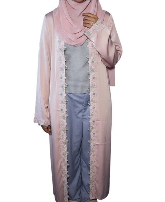 Girls Abaya -  Blossom Pink Lace