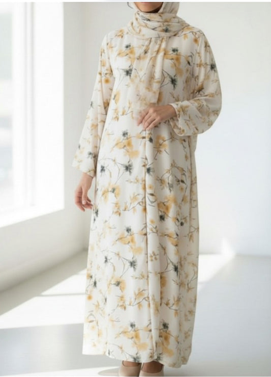RimSha Abaya- Yellow floral - Chiffon Reversible